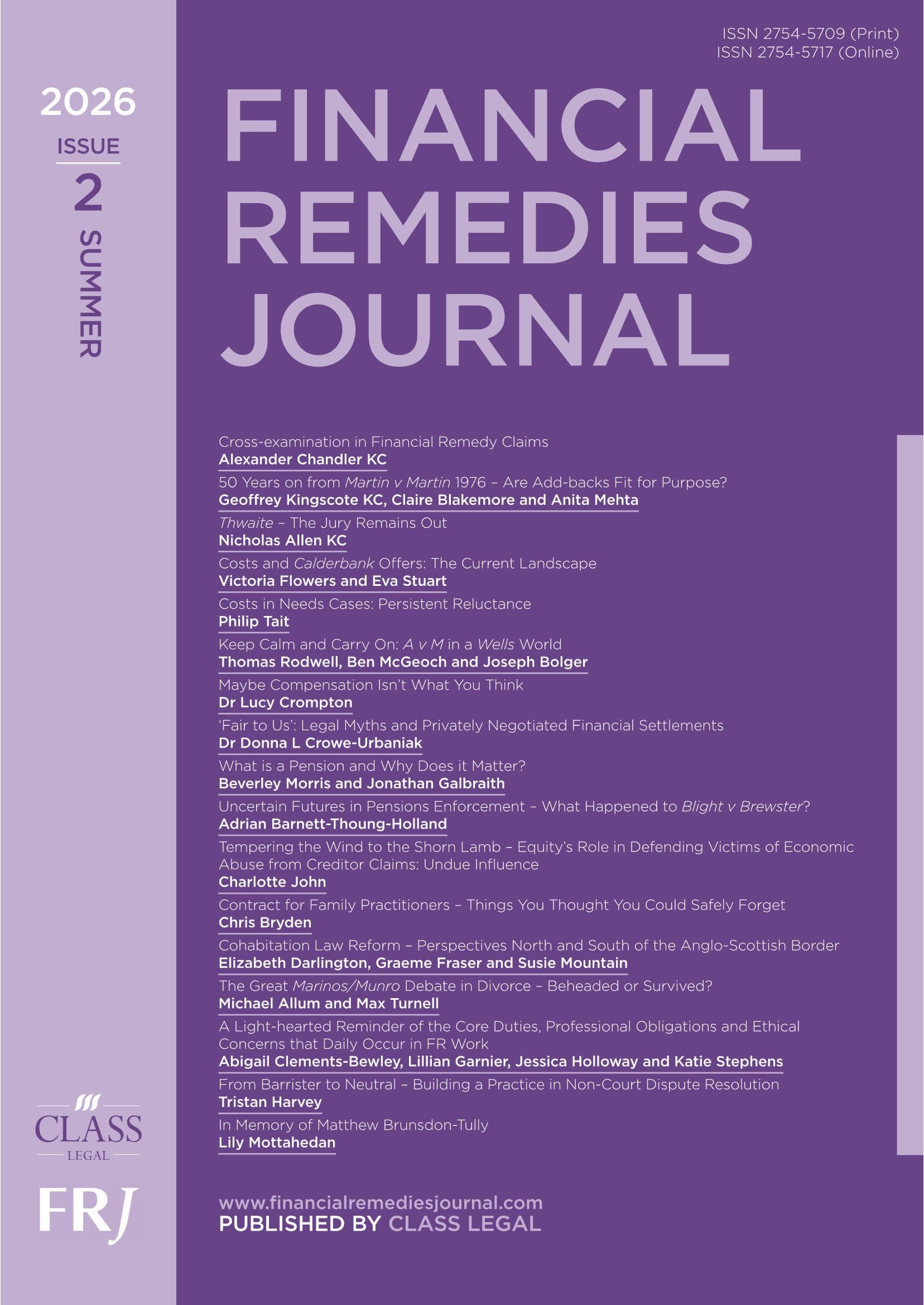 Now out: Financial Remedies Journal 2026 Issue 2 (Summer 2026)